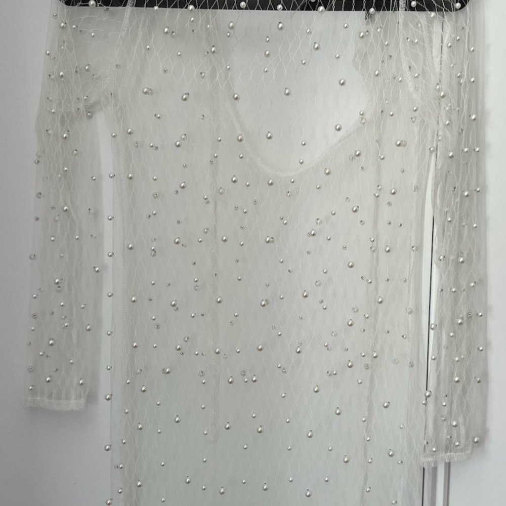 Pearl embellished bridal swim cover up